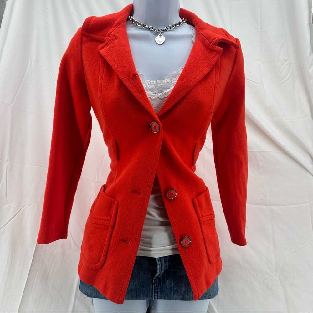 1960s Vintage Bergdorf Goodman Luxury Orange Wool Womens Peacoat